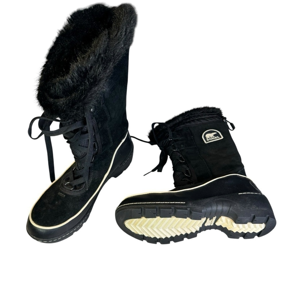 Sorel Tivoli III Waterproof Snow Boots Size 7 Black Faux Fur Winter